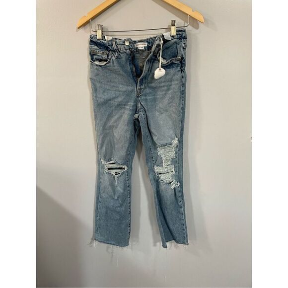 Good American Distressed Jeans Good Boy Straight Leg Blue Denim Size 2 /26 NWT - Picture 1 of 7